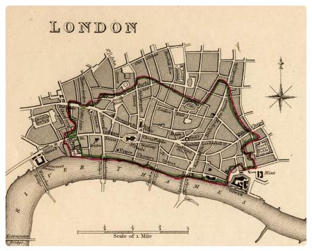 Antica mappa della City di Londra