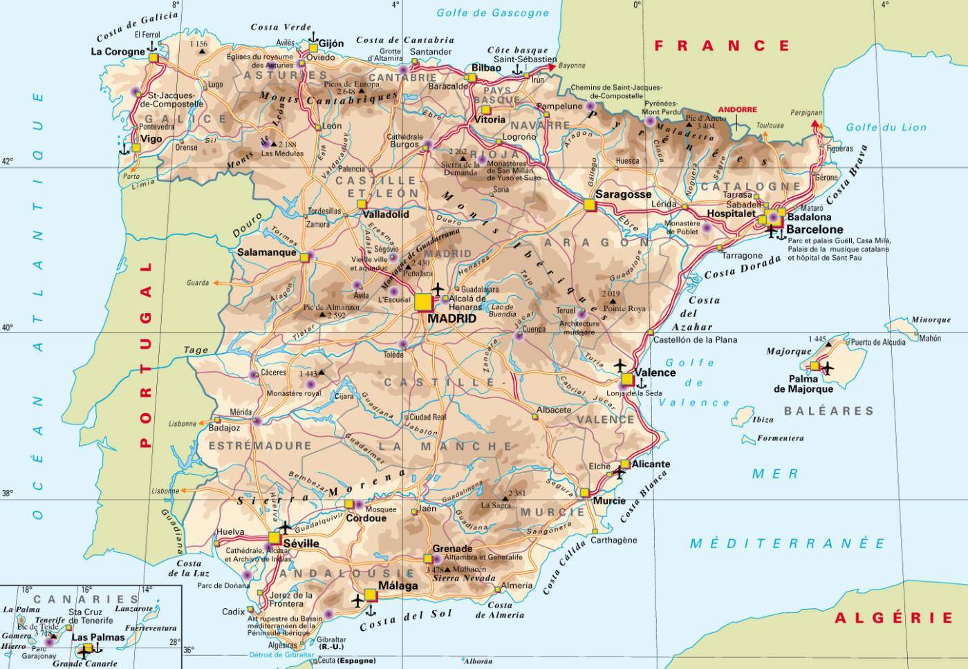 Carte d'Espagne - Plan de l'Espagne