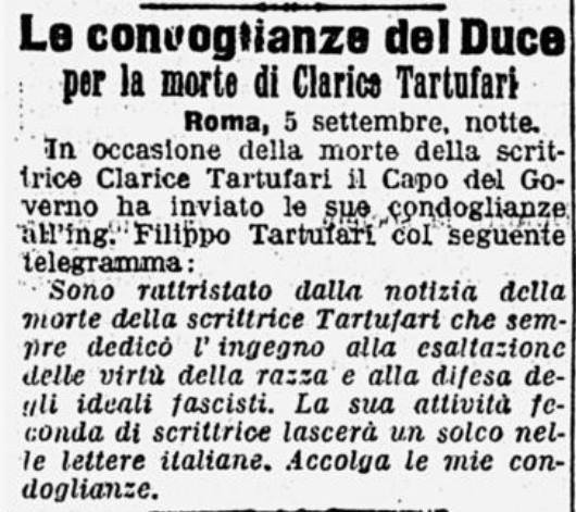 Condoglianze di Mussolini