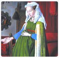 Dettaglio vestito dama nel dipinto Ritratto dei Coniugi Arnolfini