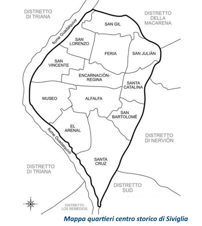 Mappa Dei Quartieri Del Centro Storico Di Siviglia