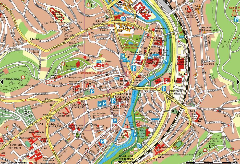 Karte von Marburg - Stadtplan Marburg
