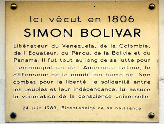 Targa Simón Bolívar a Parigi